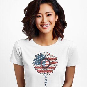 Women’s Distressed Cherry Blossom USA Flag T-Shirt – Patriotic Graphic Tee for 4